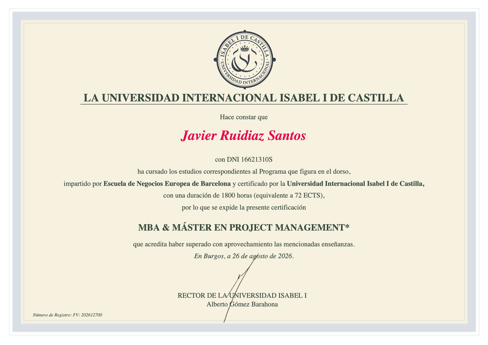 MBA & Master in Project Management - Universidad Isabel I
